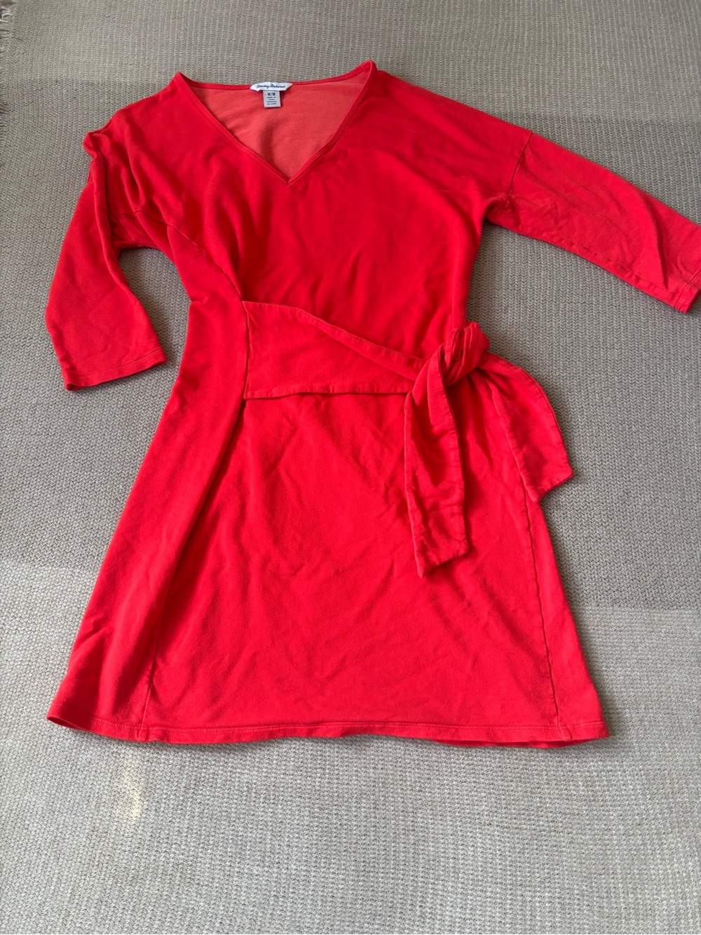 Tommy Bahama Red V-Neck Mini Dress with Waist Tie
